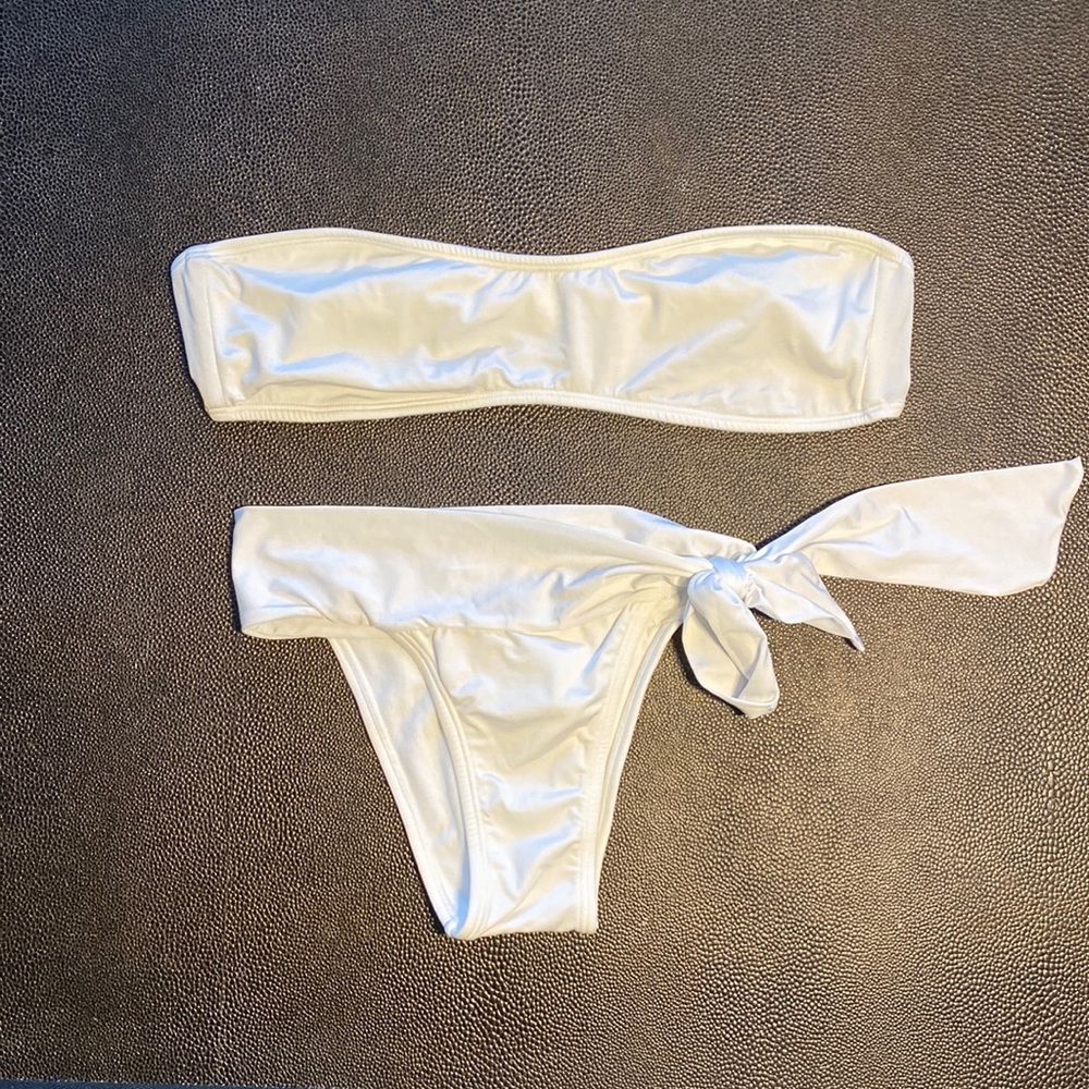 White Strapless Tie-Side Bikini Set - Women Swim Bikini